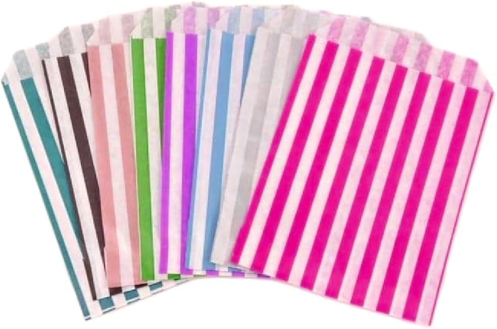 Assorted Striped Paper Bags For Sweets Ideal for Any Occasion Size -5"x7"