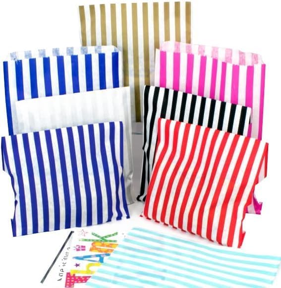 Assorted Striped Paper Bags For Sweets Ideal for Any Occasion Size -5"x7"