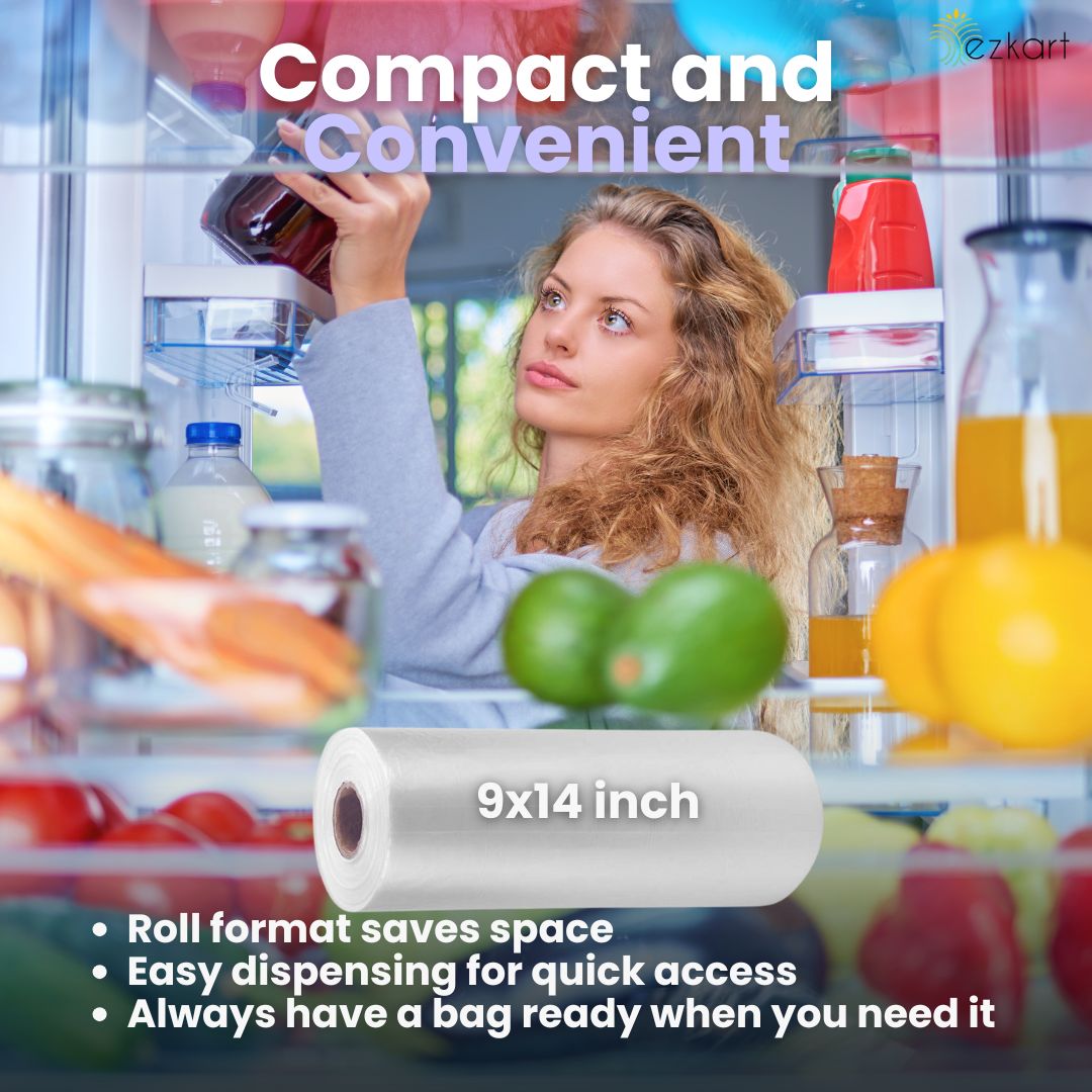 Clear Plastic Food Bags on a Roll Ideal for Storing Fresh Fruits | 9x14 Inch