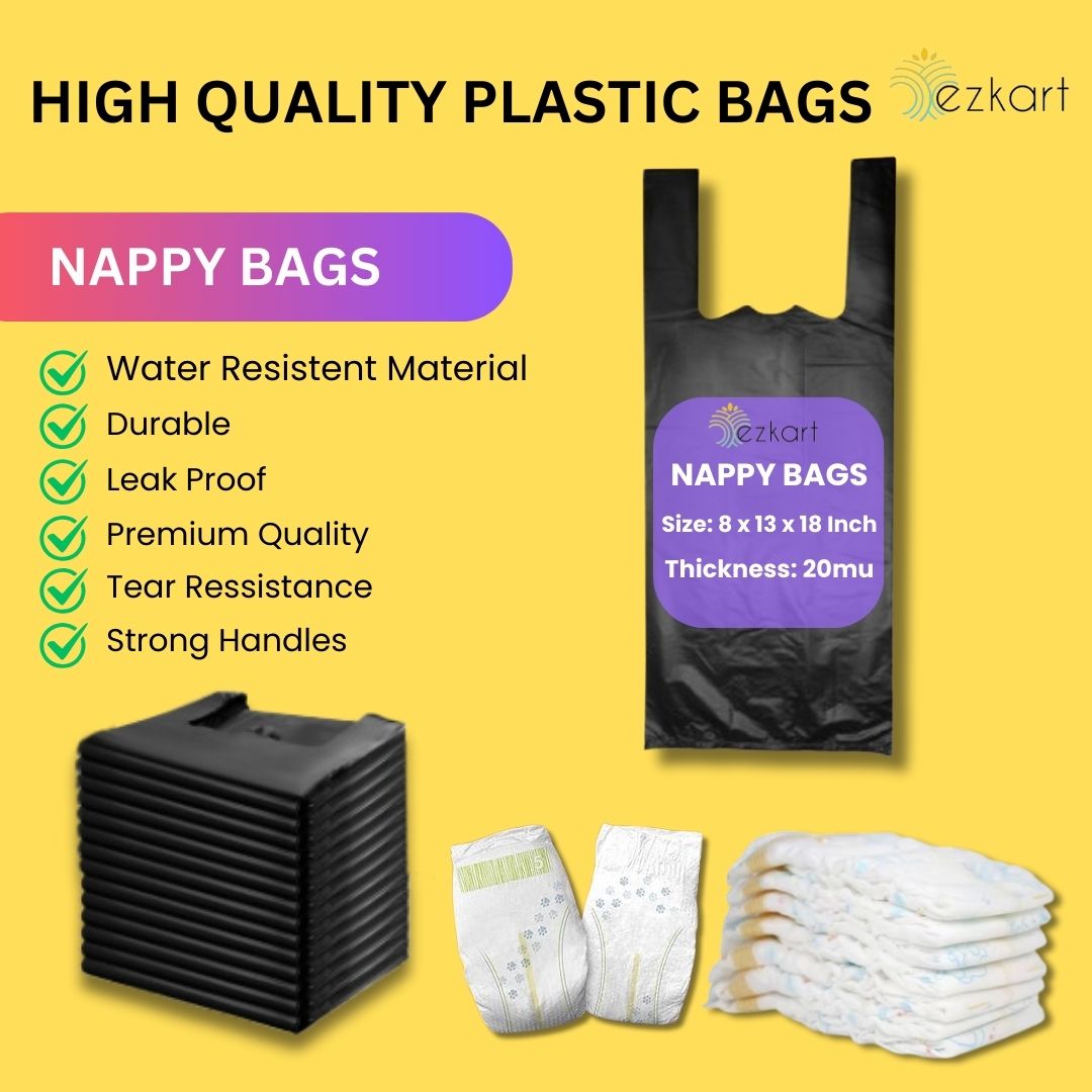 Black Strong Plastic Nappy Bags Dimension | 8x13x18 Inch-20mu