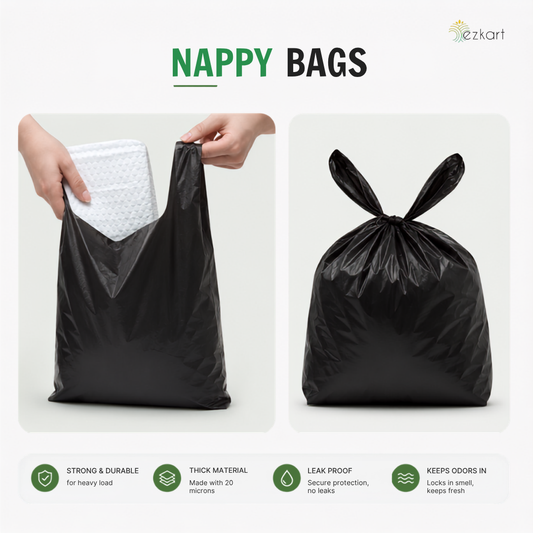 Black Strong Plastic Nappy Bags Dimension | 8x13x18 Inch-20mu