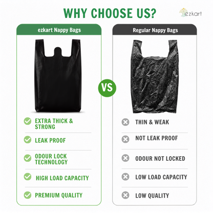 Black Strong Plastic Nappy Bags Dimension | 8x13x18 Inch-20mu