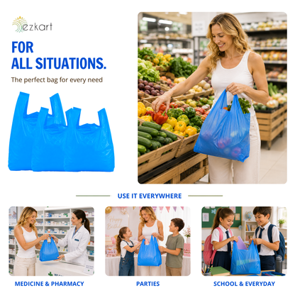Heavy Duty Large Blue Plastic Carrier Bags with Handles for Multi-Purpose Uses Size -11 x 17 x 21 inch