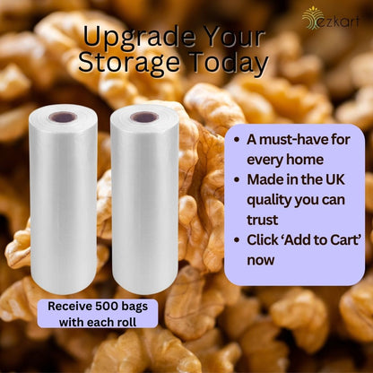 Clear Plastic Food Bags on a Roll Ideal for Storing Fresh Fruits | 9x14 Inch