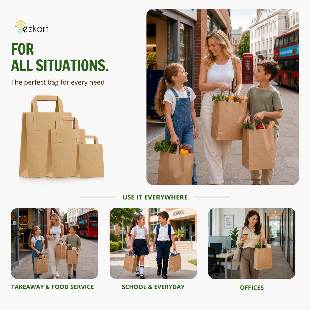 Brown Kraft SOS Paper Bags with Flat Handles