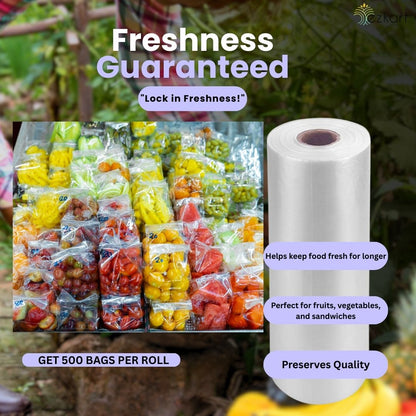 Clear Plastic Food Bags on a Roll Ideal for Storing Fresh Fruits | 9x14 Inch