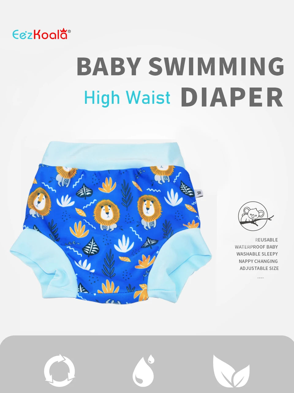 ezkart Kids Swimming Diaper Newborn Baby High Waist Swim Nappies Washable Sunproof Cloth Nappies
