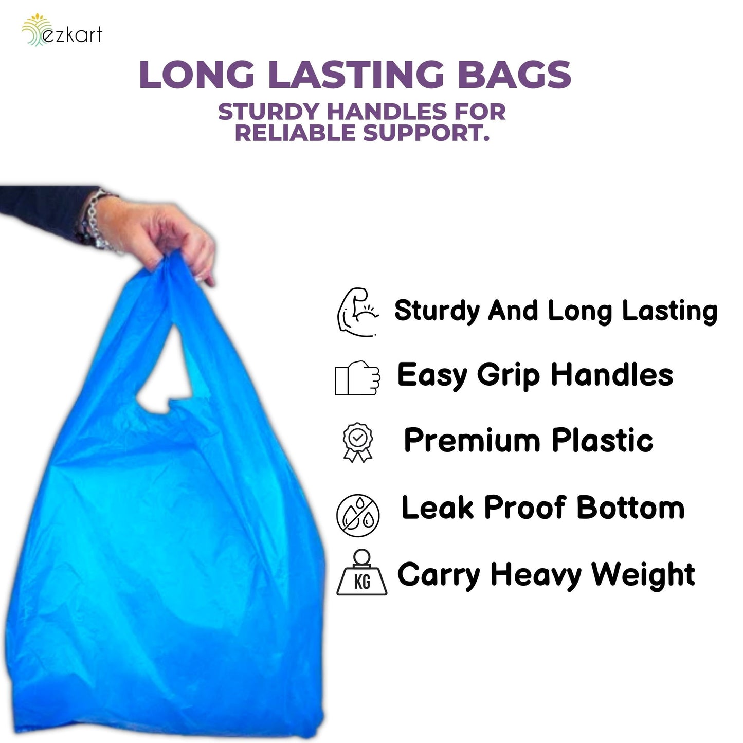 Heavy Duty Large Blue Plastic Carrier Bags with Handles for Multi-Purpose Uses Size -11 x 17 x 21 inch