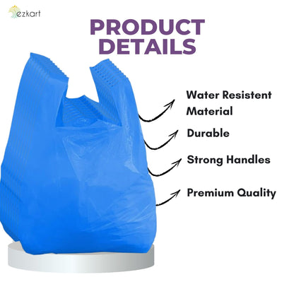 Heavy Duty Large Blue Plastic Carrier Bags with Handles for Multi-Purpose Uses Size -11 x 17 x 21 inch