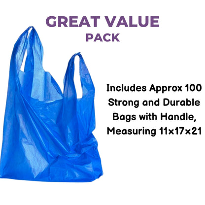 Heavy Duty Large Blue Plastic Carrier Bags with Handles for Multi-Purpose Uses Size -11 x 17 x 21 inch